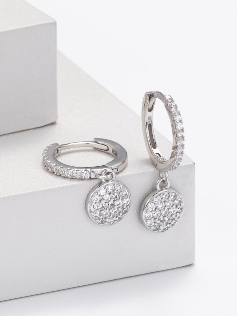 Sterling Silver Crystal Drop Earrings - White Gold Plated - Picture 3 of 11
